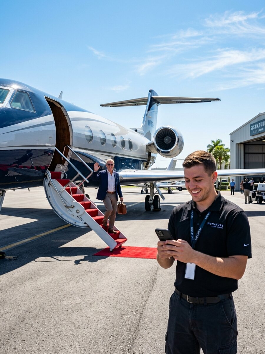 A private jet on an FBO ramp